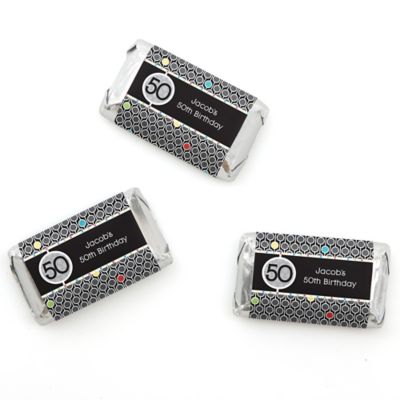Adult 50th Birthday - Personalized Birthday Party Mini Candy Bar Wrapper Favors - 20 ct