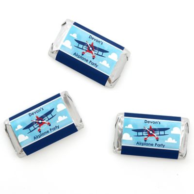 Airplane - Personalized Baby Shower Mini Candy Bar Wrapper Favors - 20 ct