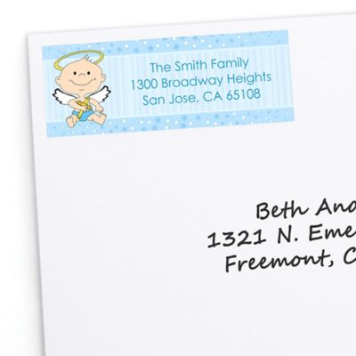 Angel Baby Boy - Personalized Baptism Return Address Labels - 30 ct
