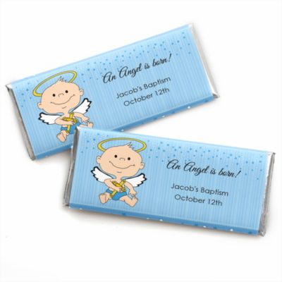 Angel Baby Boy - Personalized Baptism Candy Bar Wrapper Favors