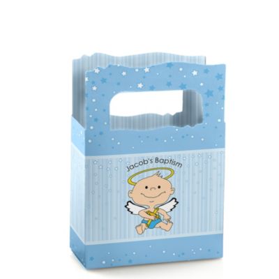 Angel Baby Boy - Personalized Baptism Mini Favor Boxes
