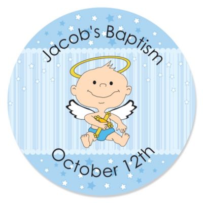 Angel Baby Boy  - Personalized Baptism Sticker Labels - 24 ct 
