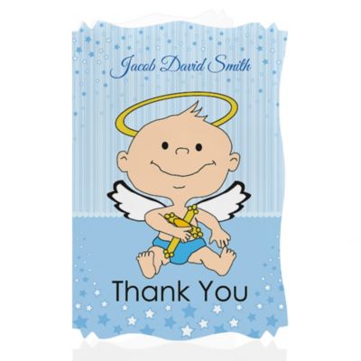 Angel Baby Boy - Personalized Baptism Thank You Cards