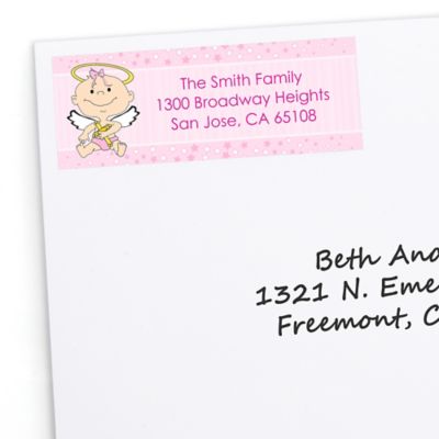 Angel Baby Girl - Personalized Baptism Return Address Labels - 30 ct