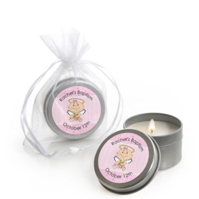 Angel Baby Girl - Personalized Baptism Candle Tin Favors