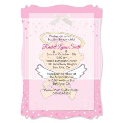 Angel Baby Girl - Personalized Baptism Vellum Overlay Invitations