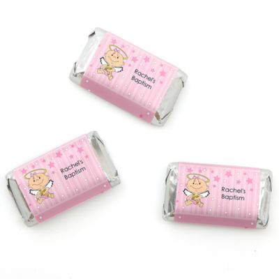 Angel Baby Girl - Personalized Baptism Mini Candy Bar Wrapper Favors - 20 ct
