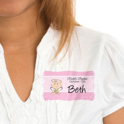 Angel Baby Girl - Personalized Baptism Name Tag Stickers - 8 ct