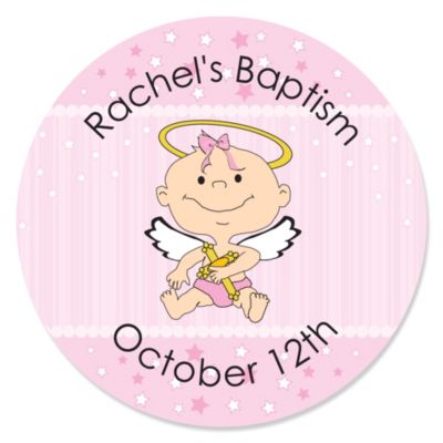 Angel Baby Girl - Personalized Baptism Sticker Labels - 24 ct