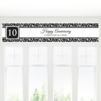 Modern Floral Black & White - Any Year - Personalized Wedding Anniversary Banner