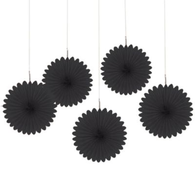 Black - Baby Shower Mini Paper Rosette Fans - 5 ct