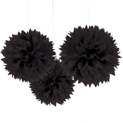 Black - Baby Shower Tissue Paper Pom Poms - 3 ct
