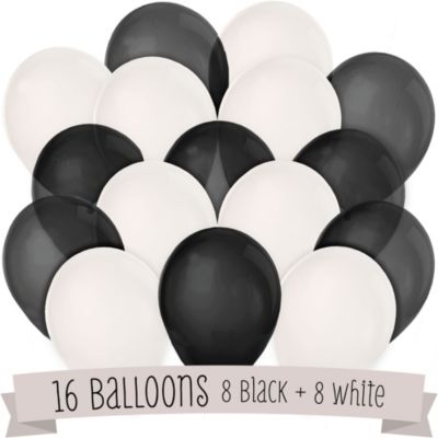 Black and White - Birthday Party Latex Balloons - 16 ct