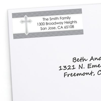 Delicate Blessings Cross - Personalized Baptism Return Address Labels - 30 ct