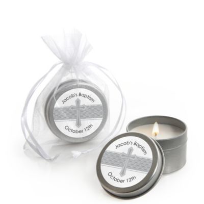 Delicate Blessings Cross - Personalized Baptism Candle Tin Favors