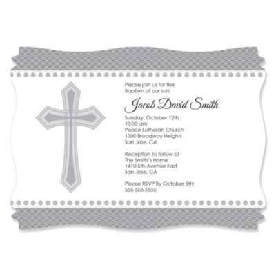 Delicate Blessings Cross - Personalized Baptism Invitations