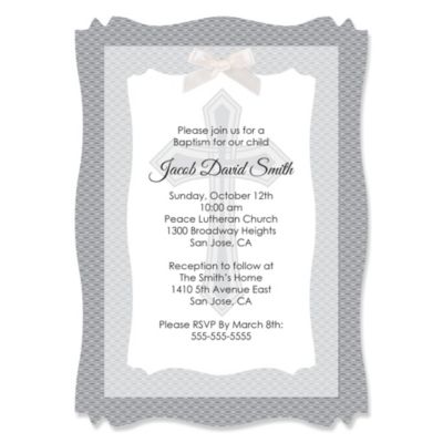 Delicate Blessings Cross - Personalized Baptism Vellum Overlay Invitations