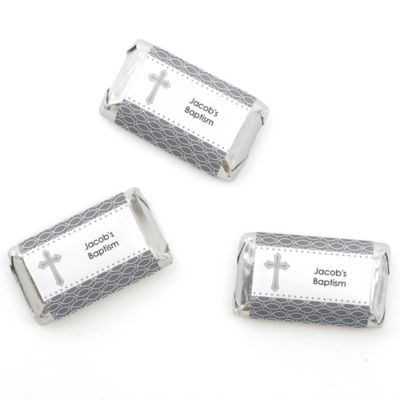 Delicate Blessings Cross - Personalized Baptism Mini Candy Bar Wrapper Favors - 20 ct