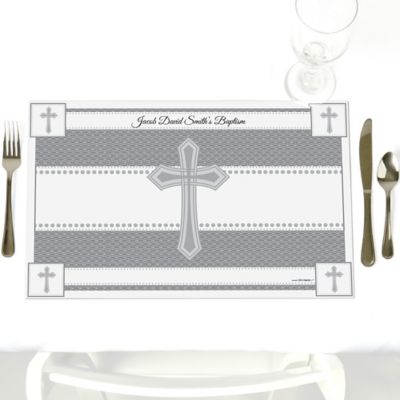 Delicate Blessings Cross - Personalized Baptism Placemats