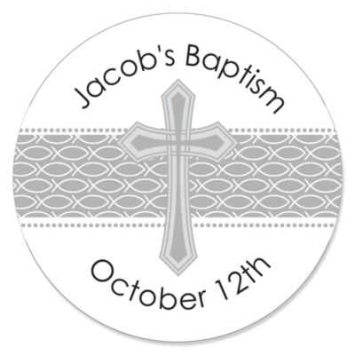 Delicate Blessings Cross - Personalized Baptism Sticker Labels - 24 ct