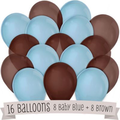 Brown and Blue - Birthday Party Latex Balloons - 16 ct