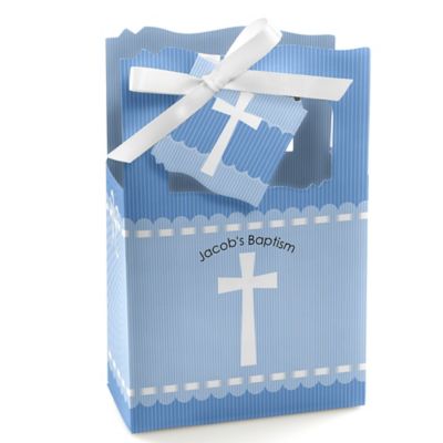 Delicate Blue Cross - Personalized Baptism Favor Boxes