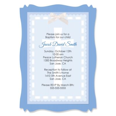 Delicate Blue Cross - Personalized Baptism Vellum Overlay Invitations