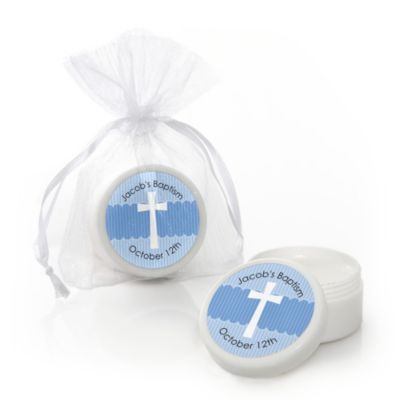Delicate Blue Cross - Personalized Baptism Lip Balm Favors