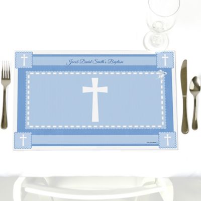 Delicate Blue Cross - Personalized Baptism Placemats
