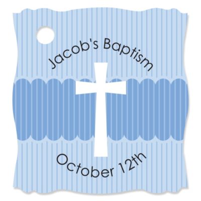 Delicate Blue Cross - Personalized Baptism Tags - 20 ct