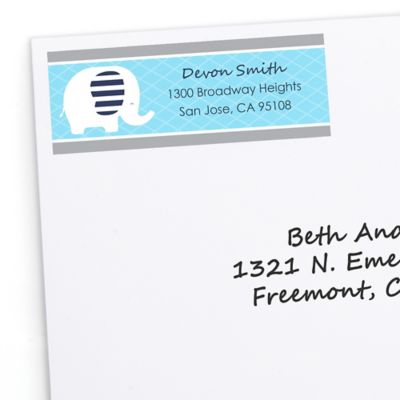 Blue Baby Elephant - Personalized Baby Shower Return Address Labels - 30 ct 
