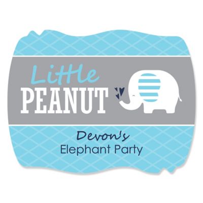Blue Baby Elephant - Personalized Baby Shower Squiggle Stickers - 16 ct