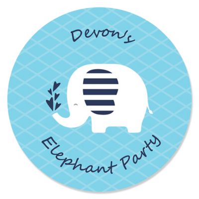 Blue Baby Elephant - Personalized Baby Shower Sticker Labels - 24 ct 
