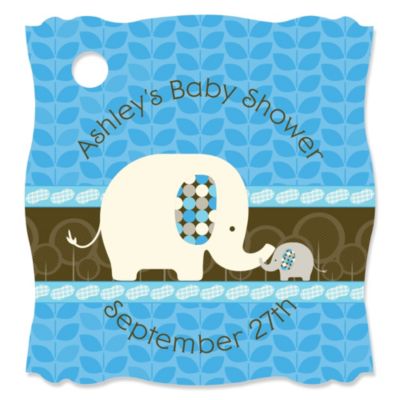 Blue Baby Elephant - Personalized Baby Shower Tags - 20 ct
