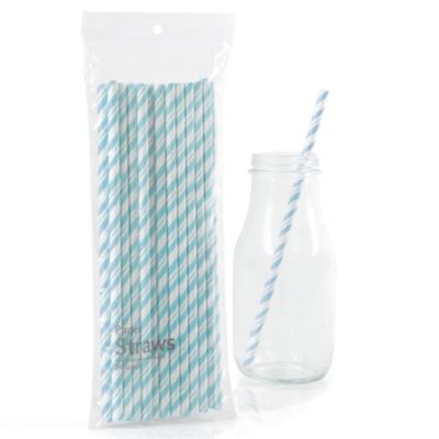 Blue Striped Paper Straws - Birthday Party Do It Yourself - 16 ct