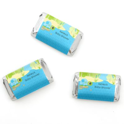 Blue Baby Turtle - Personalized Baby Shower Mini Candy Bar Wrapper Favors - 20 ct