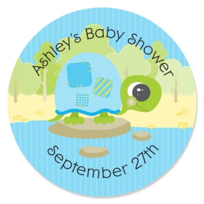 Blue Baby Turtle - Personalized Baby Shower Sticker Labels - 24 ct
