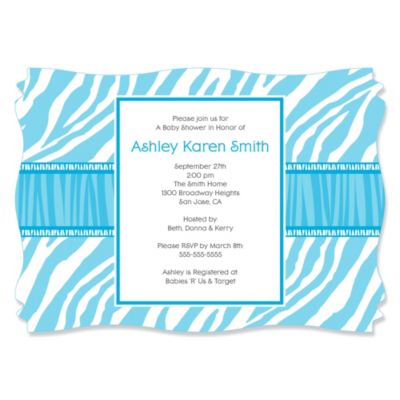 Blue Baby Zebra - Personalized Baby Shower Invitations