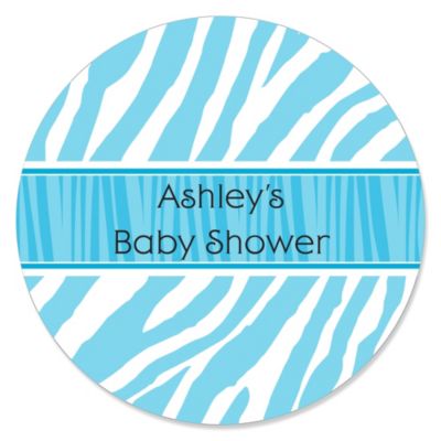 Blue Baby Zebra - Personalized Baby Shower Sticker Labels - 24 ct 