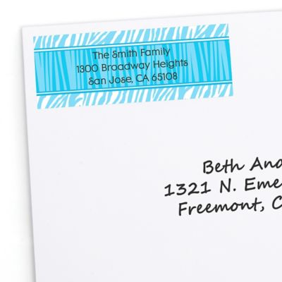 Blue Zebra - Personalized Birthday Party Return Address Labels - 30 ct 