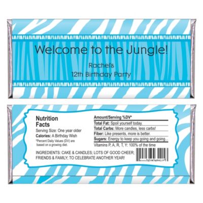 Blue Zebra - Personalized Birthday Party Candy Bar Wrapper Favors