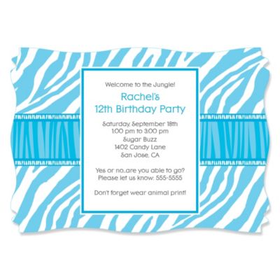 Blue Zebra - Personalized Birthday Party Invitations