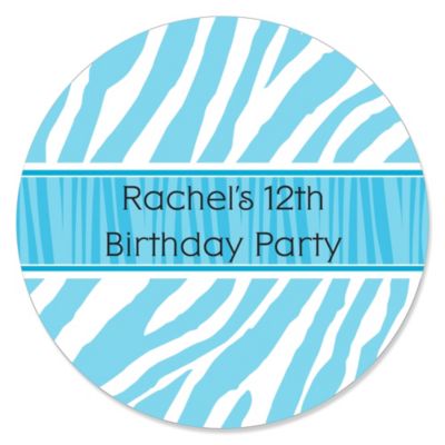 Blue Zebra - Personalized Birthday Party Sticker Labels - 24 ct