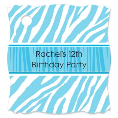 Blue Zebra - Personalized Birthday Party Tags - 20 ct 