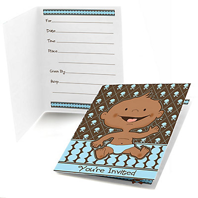 Modern Baby Boy African American - Baby Shower Fill In Invitations - 8 ...