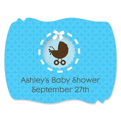 Boy Baby Carriage - Personalized Baby Shower Squiggle Stickers - 16 ct