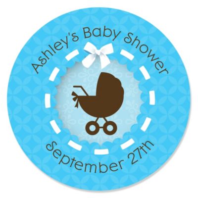 Boy Baby Carriage - Personalized Baby Shower Sticker Labels - 24 ct 