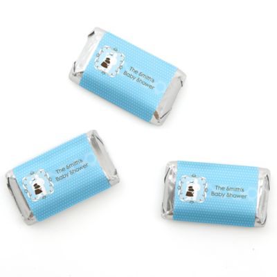 Silhouette Couples Baby Shower - It's A Boy - Personalized Baby Shower Mini Candy Bar Wrapper Favors - 20 ct