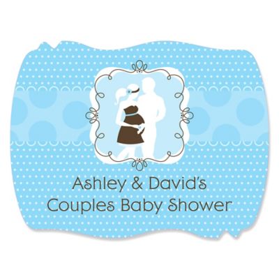 Silhouette Couples Baby Shower - It's A Boy - Personalized Baby Shower Squiggle Stickers - 16 ct