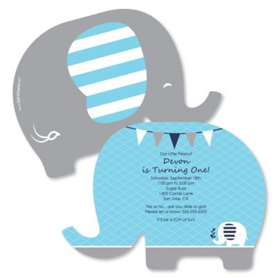 Boy Elephant - Personalized Birthday Party Invitations